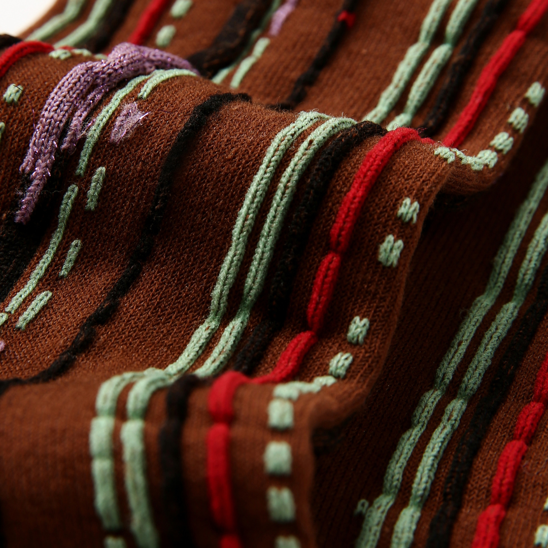 Women's Brown Striped Cotton Crew Socks