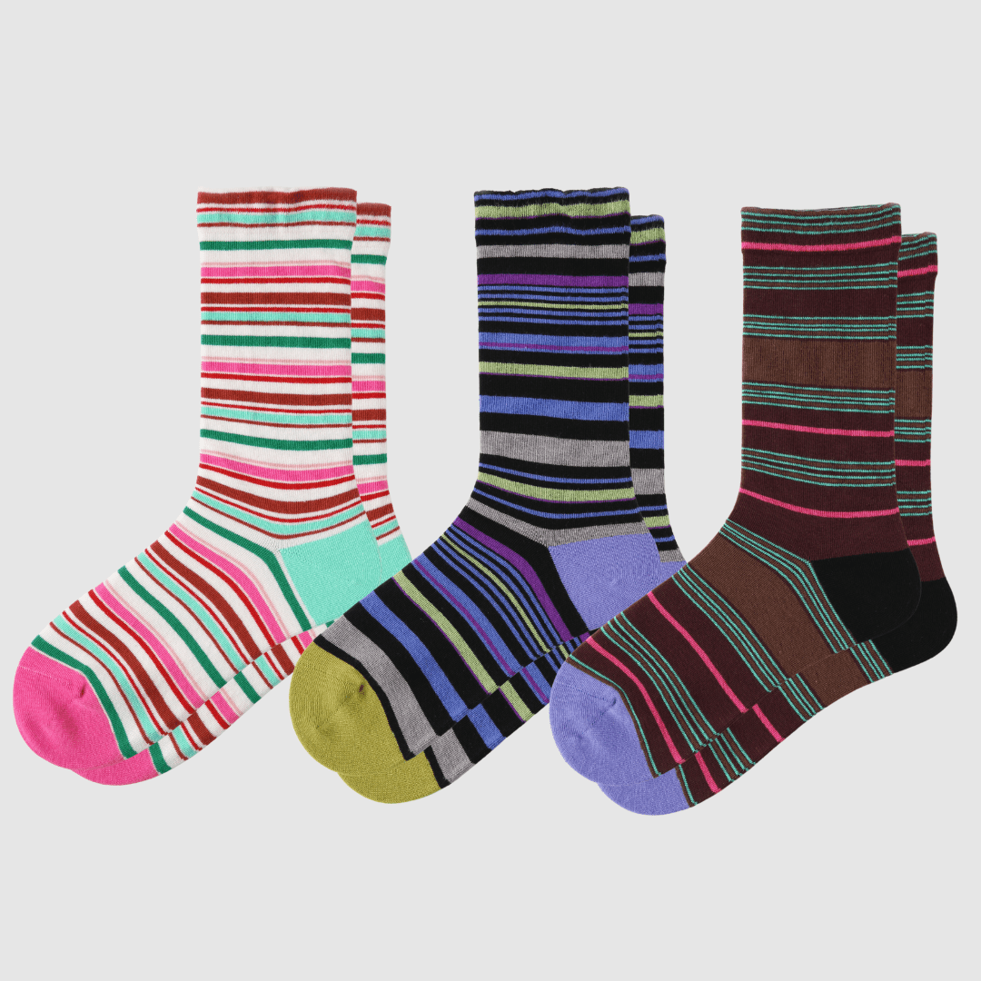 3-Pack Women's Colorful Striped Crew Socks – Renaissance Socks 3-Pack Women's Colorful Striped Crew Socks – Renaissance Socks