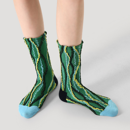 Women's Green Curve Heel & Toe Cotton Crew Socks
