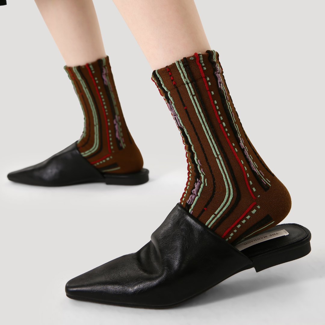 Women's Brown Striped Cotton Crew Socks Women's Brown Striped Cotton Crew Socks