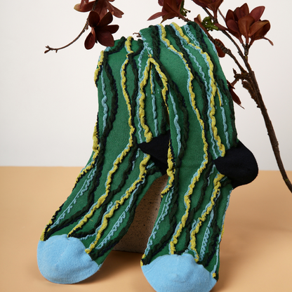 Women's Green Curve Heel & Toe Cotton Crew Socks