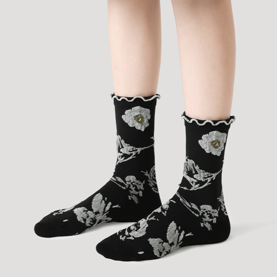 5-Pack Women's Spring Floral Crew Socks, Calligraphy Socks, Fun Socks, Vintage Floral Socks, Cotton Socks, Medium 5-Pack Women's Spring Floral Crew Socks, Calligraphy Socks, Fun Socks, Vintage Floral Socks, Cotton Socks, Medium